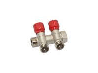 Carlo Poletti Колектор кутовий Ø3/4" x 2 виходи x 24-19 (червоні ручки) нікель (C322N01QR)