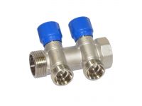 Carlo Poletti Колектор кутовий Ø1" x 2 виходи x 3/4" EK (сині ручки) нікель (C322N12QB)