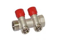 Carlo Poletti Колектор кутовий Ø1" x 2 виходи x 3/4" EK (червоні ручки) нікель (C322N12QR)